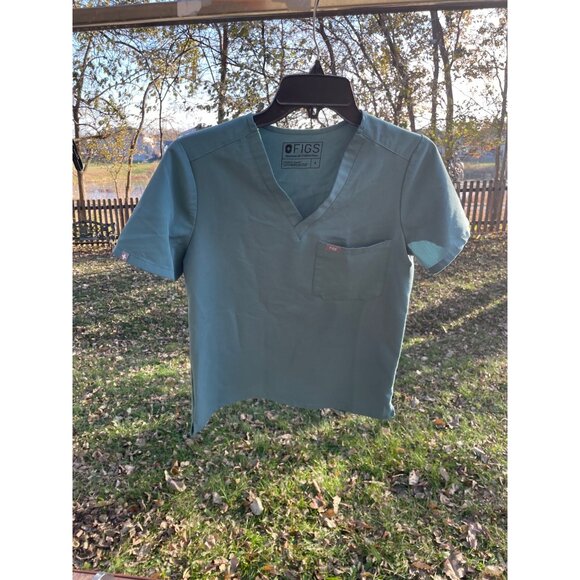 Figs Technical Collection Size Small Teal V-Neck Scrub Top With Front Pocket - Picture 2 of 13